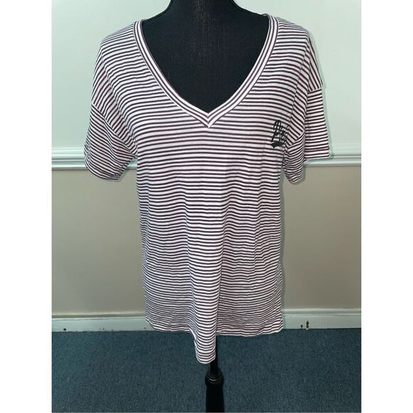 PINK Victoria's Secret Tops - PINK Victoria’s Secret Stripe V-Neck Short Sleeve Tee Size Small